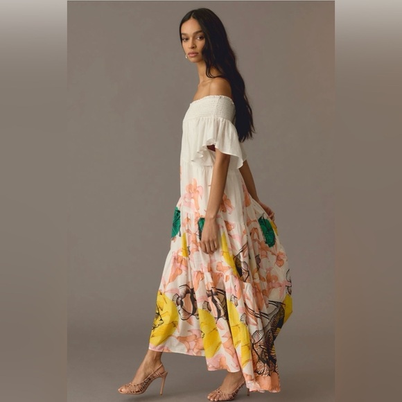Anthropologie Maeve Pia Binazzi Tiered Off The Shoulder Dress in Novelty - SMALL - Picture 9 of 16